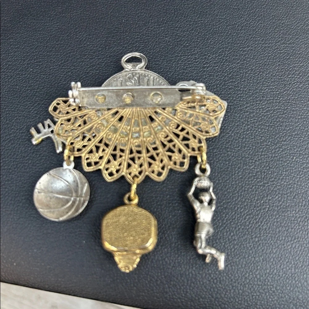 Vintage Gold and Silver Basketball Mom Charm Brooch